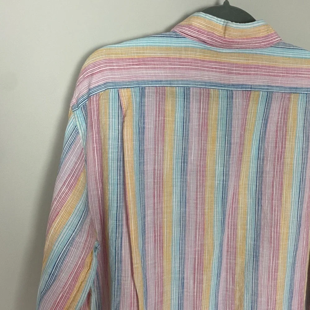 Bonser Striped Linen Cotton Button Up Shirt Mens XL Casual Long Sleeves Natural‎